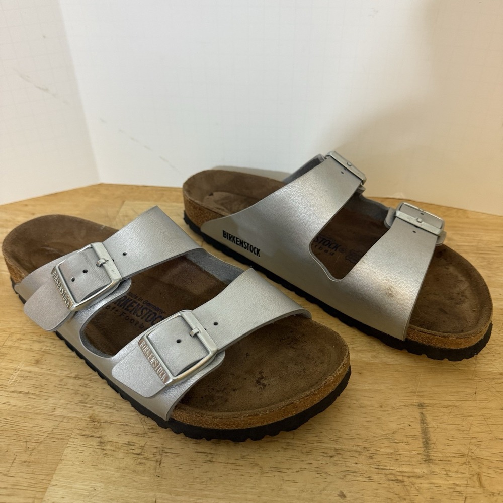 Birkenstock Arizona Metallic Silver Soft Footbed EU 41 US L10 M8 Double Strap
